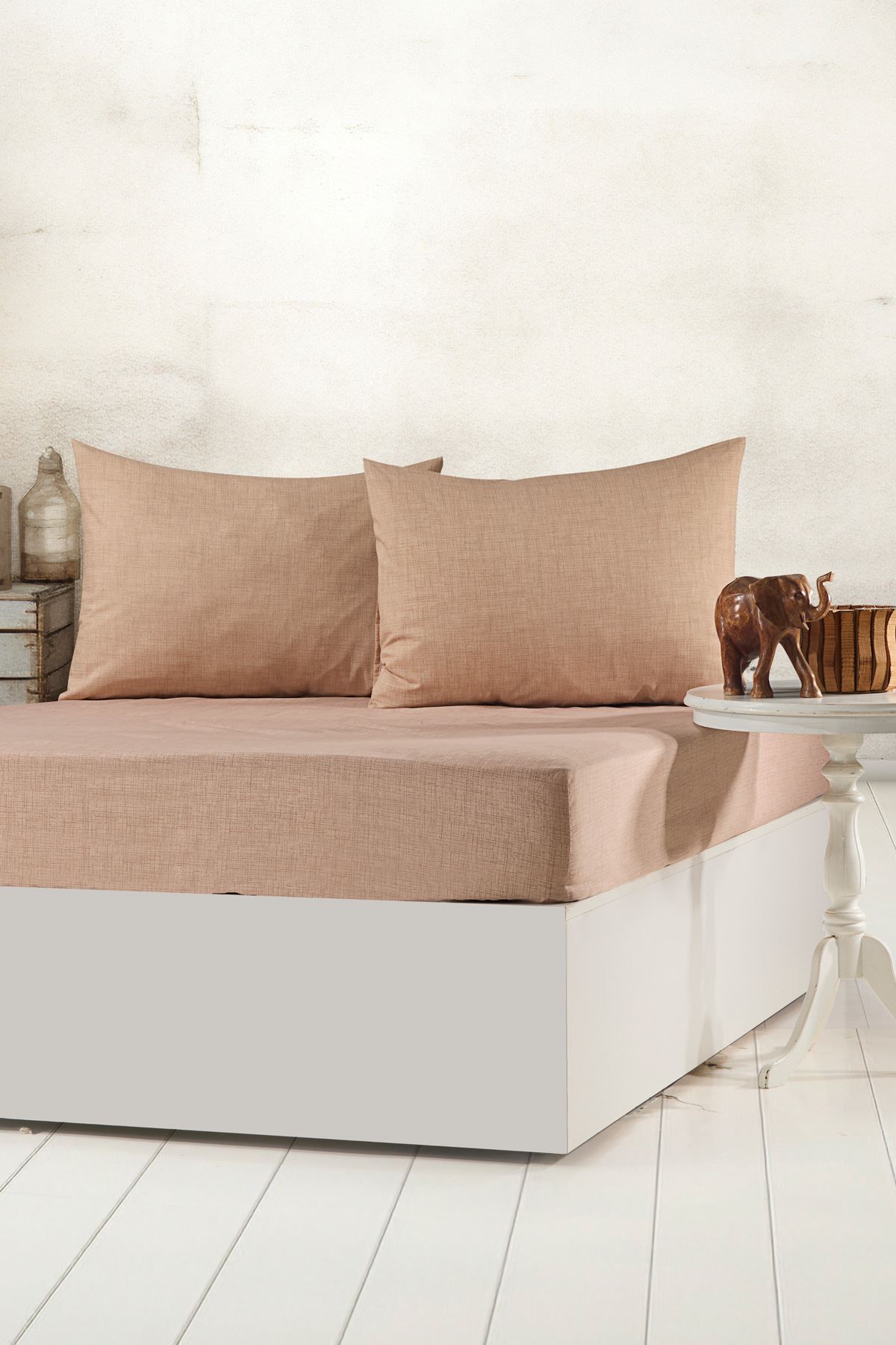 Tekstilla Rosa Lastikli Fitted Kahve Renk 2 Adet Yastık Kılıflı Çarşaf Seti