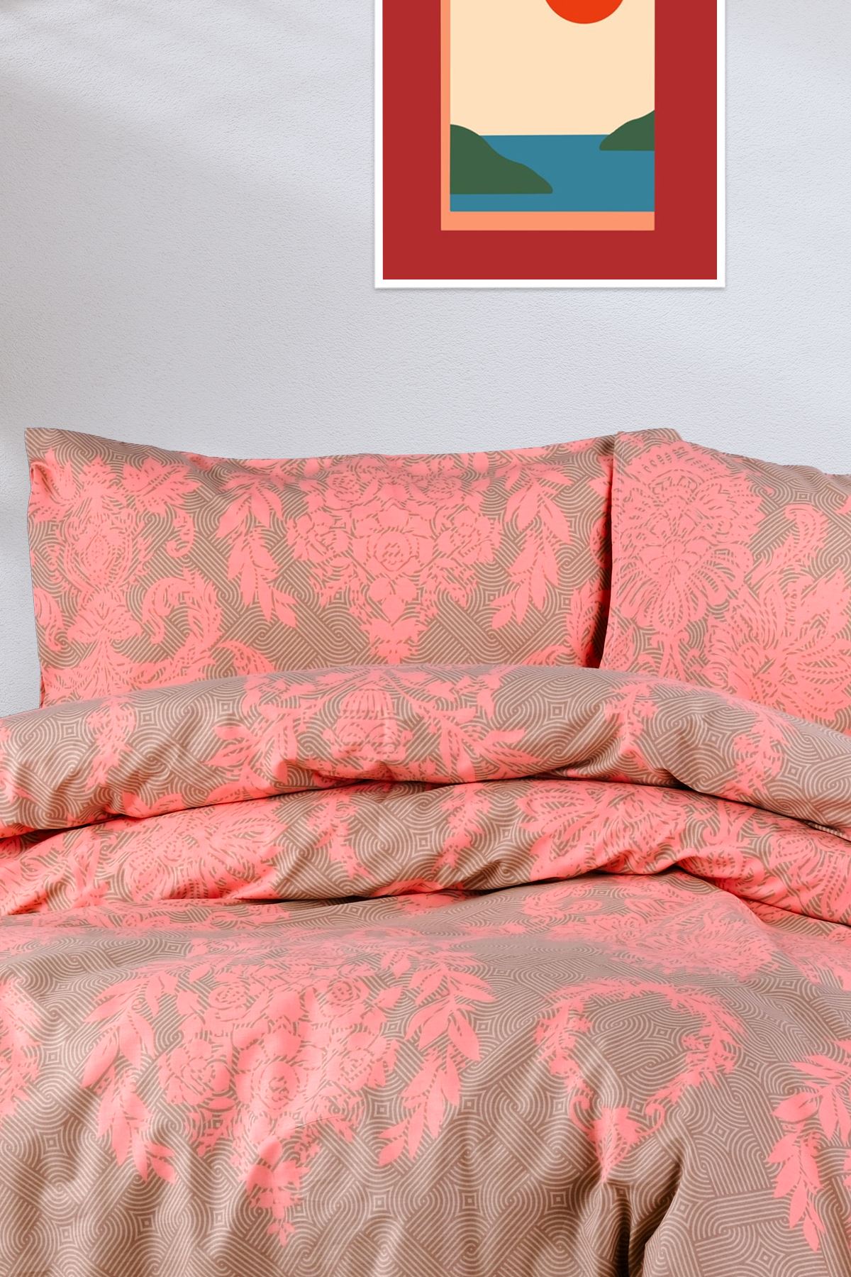 Aytunç Firuze %100 Pamuklu Çift Kişilik Lastikli (Fitted) Nevresim Takımı 200x220 cm