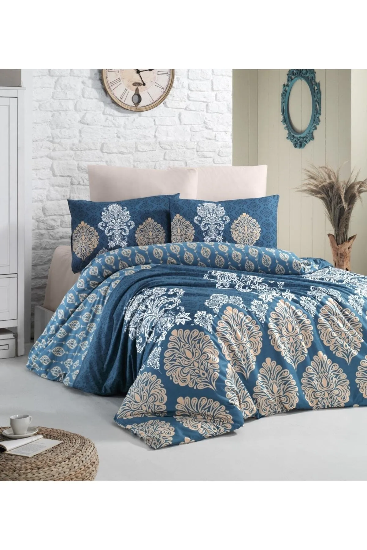 Aytunç Sultan %100 Pamuklu  (Çarşafsız) Tek Kişilik Nevresim Seti Lacivert 160x220 cm