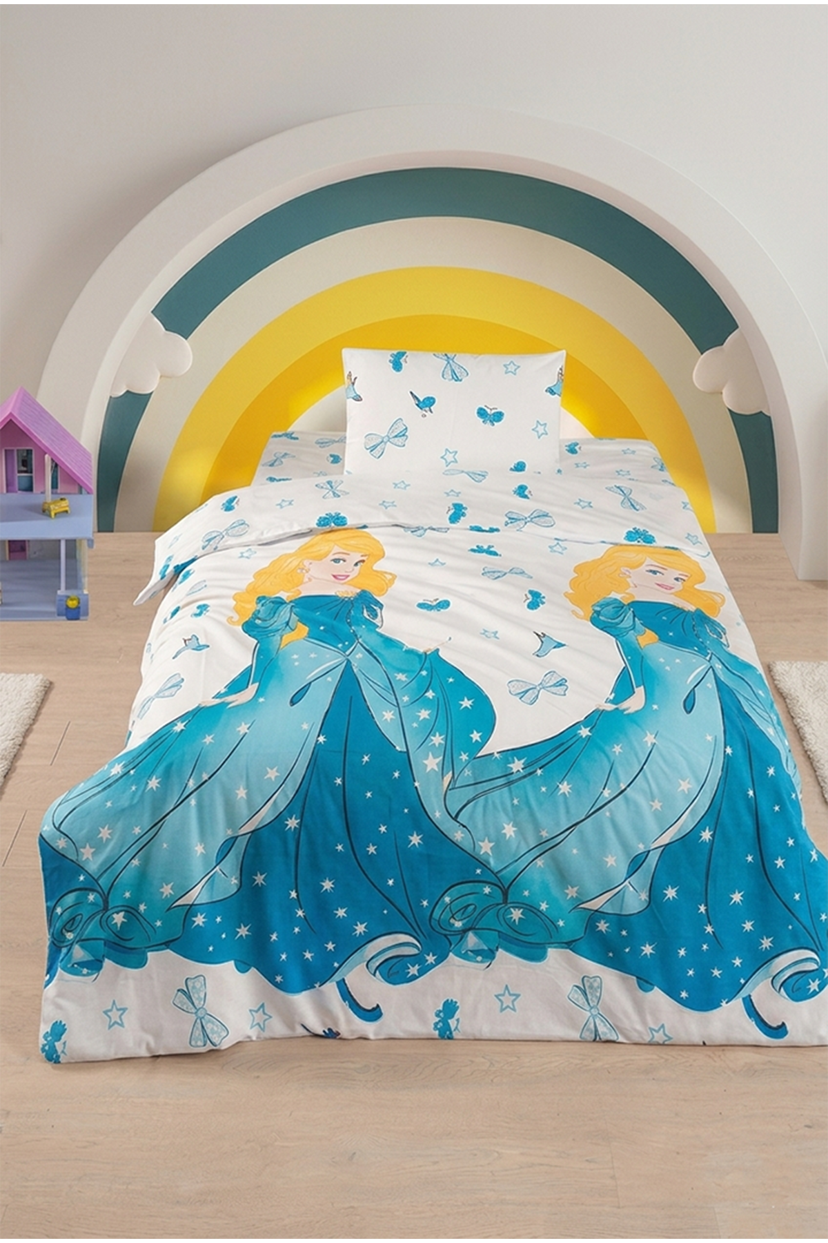 Prenses %100 Pamuklu Tek Kişilik Çarşaflı Nevresim Takımı 