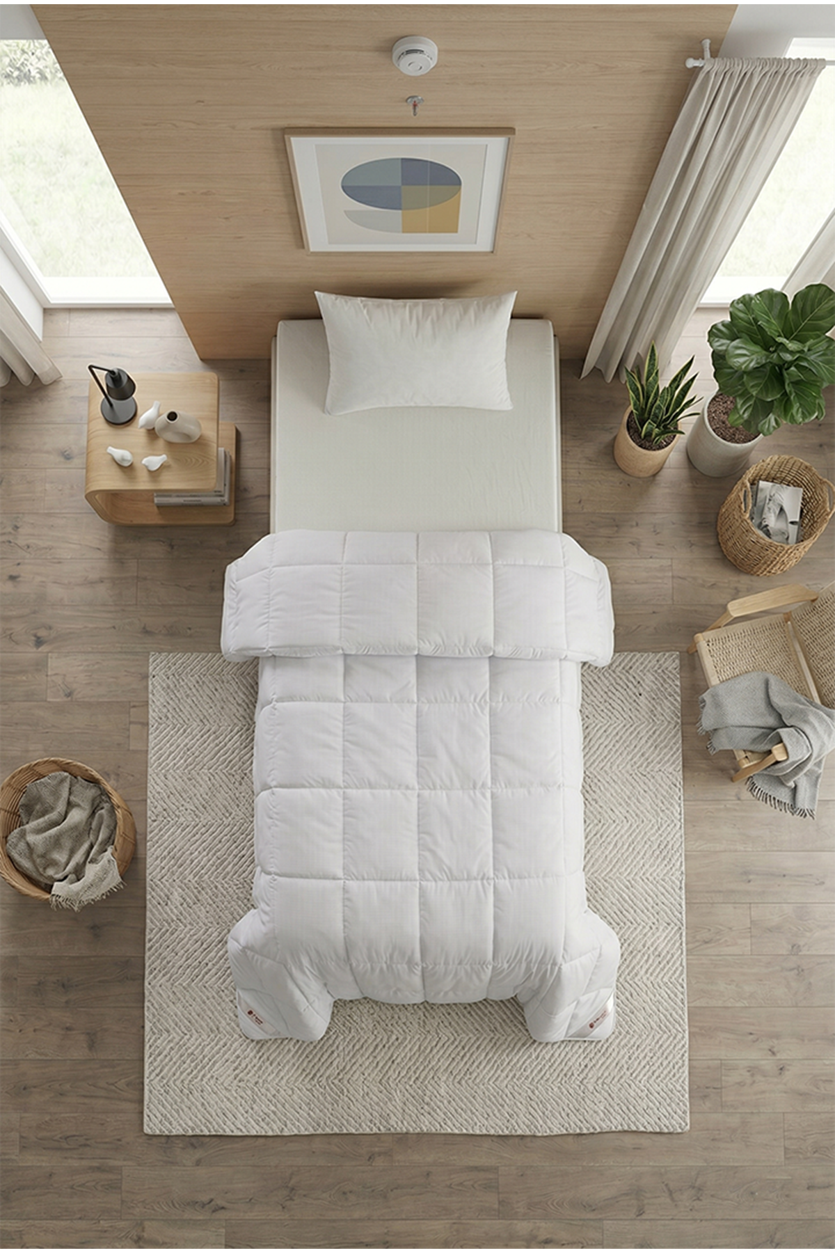 GROOWY Microfiber Beyaz Silikon Dolgulu Tek Kişilik Yorgan 155 x 215 cm