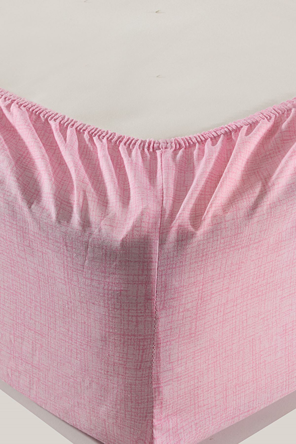 Tekstilla Rosa Lastikli Fitted Pudra Renk Çift Kişilik Yastık Kılıflı Çarşaf Seti
