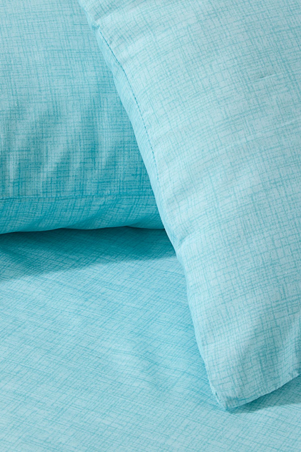 Tekstilla Rosa Lastikli Fitted Turkuaz Renk Çift Kişilik Yastık Kılıflı Çarşaf Seti