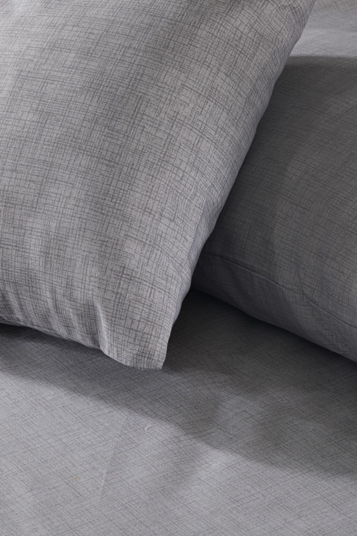 Tekstilla Rosa Lastikli Fitted Antrasit Renk Çift Kişilik Yastık Kılıflı Çarşaf Seti