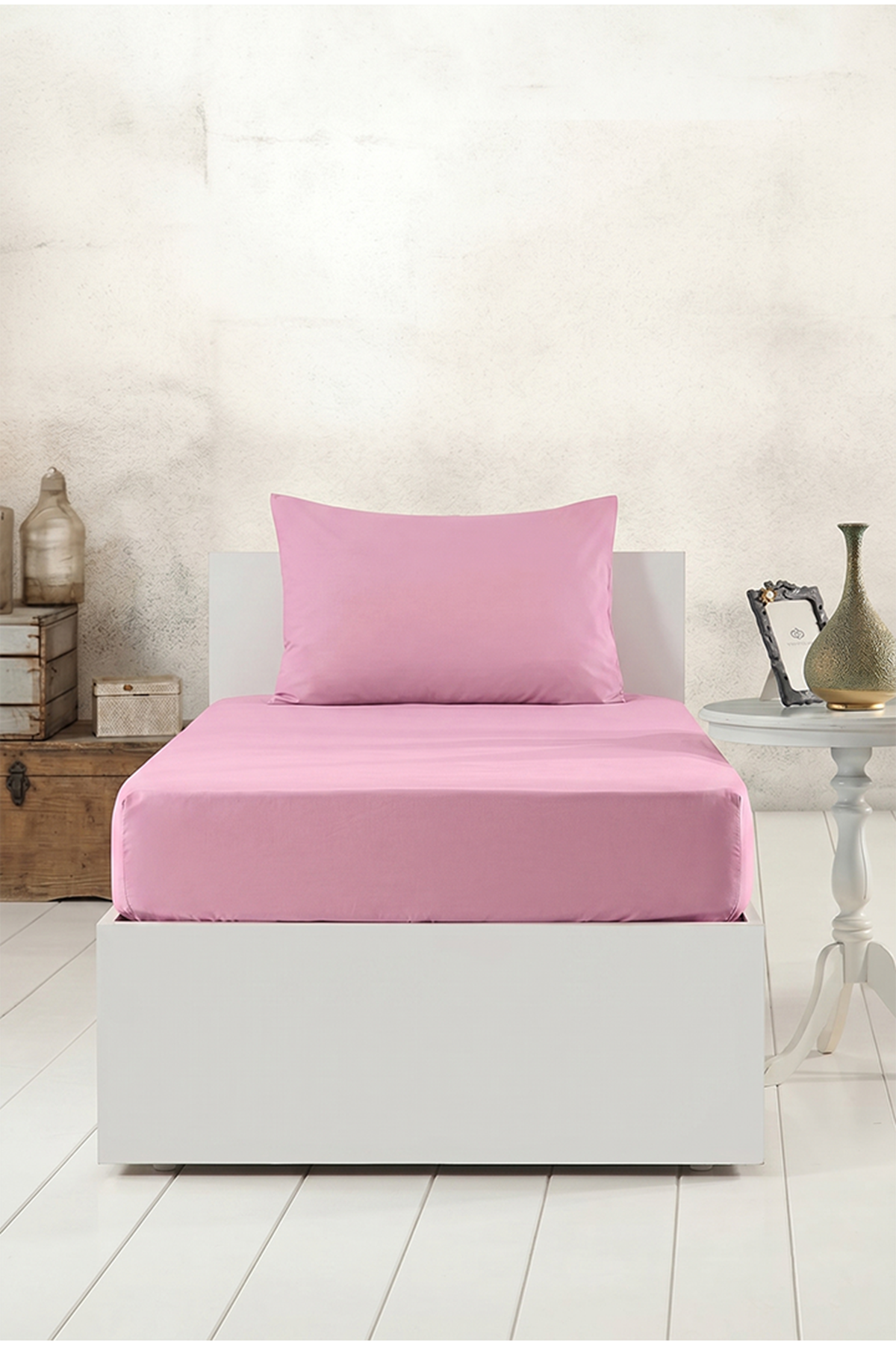 Aytunç Lisa Lastikli Fitted Pembe Renk Tek Kişilik Yastıklı Çarşaf Seti