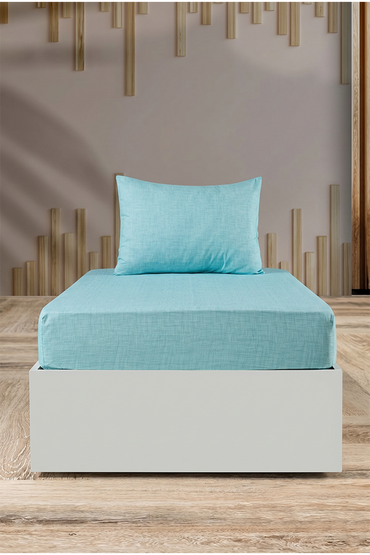 Tekstilla Rosa Lastikli Fitted Turkuaz Renk Tek Kişilik Yastık Kılıflı Çarşaf Seti