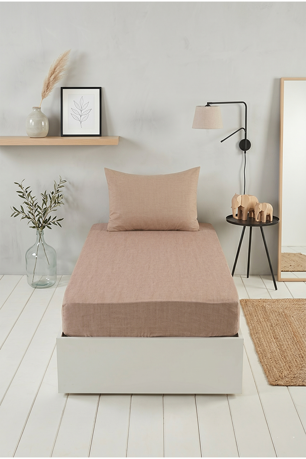 Tekstilla Rosa Lastikli Fitted Kahve Renk Tek Kişilik Yastık Kılıflı Çarşaf Seti