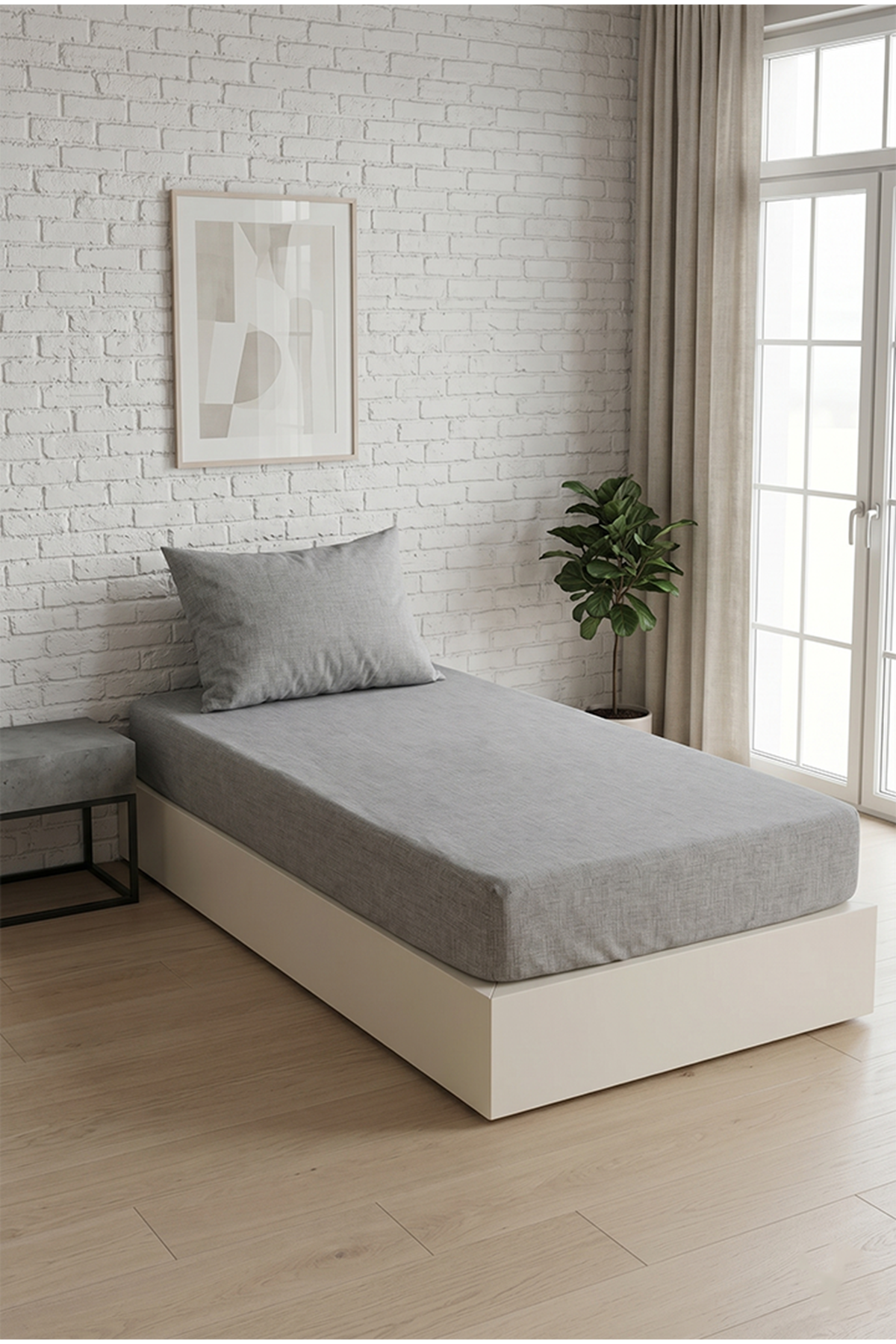 Tekstilla Rosa Lastikli Fitted Antrasit Renk Tek Kişilik Yastık Kılıflı Çarşaf Seti