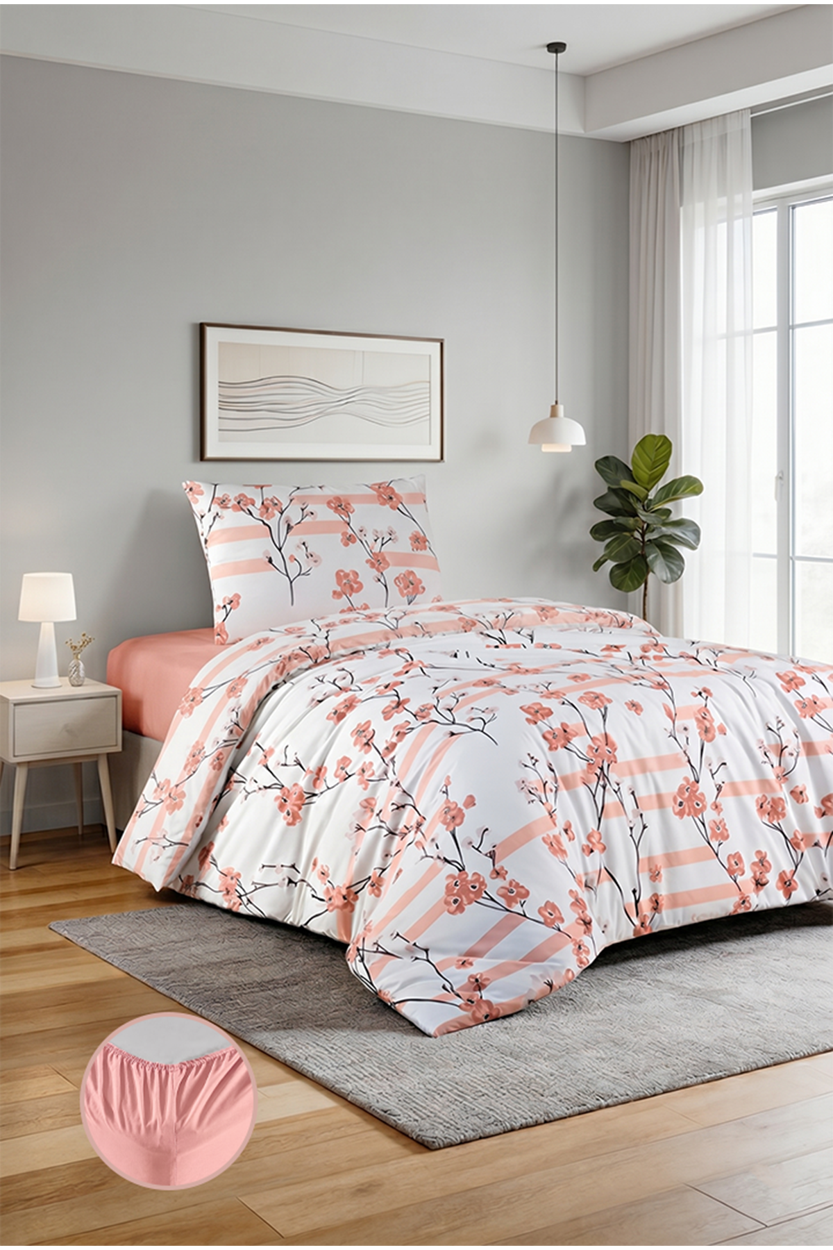 Aytunç Aysu %100 Pamuklu Tek Kişilik Lastikli (Fitted) Nevresim Takımı 160x220