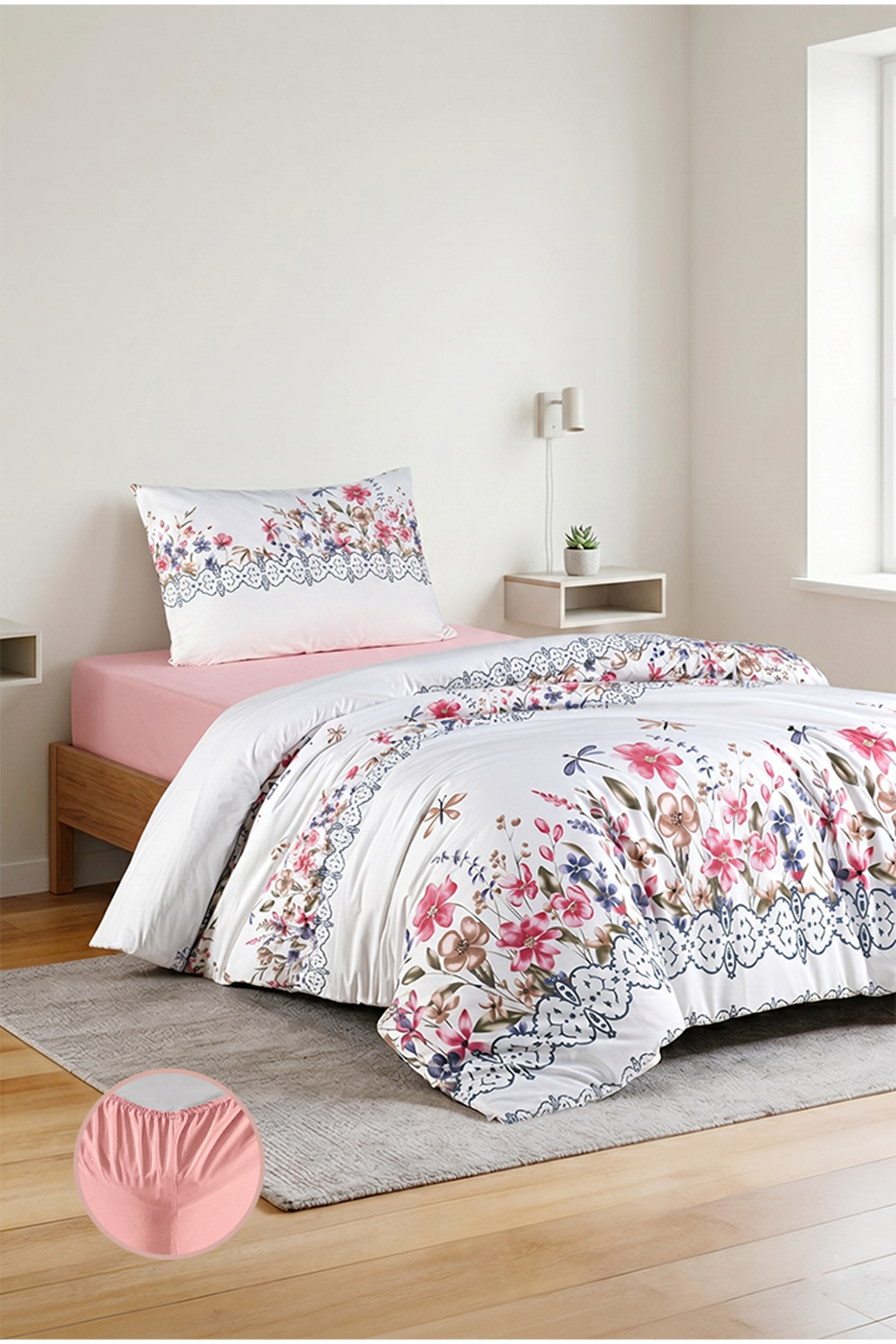 Aytunç Alya %100 Pamuklu Tek Kişilik Lastikli (Fitted) Nevresim Takımı 160x220