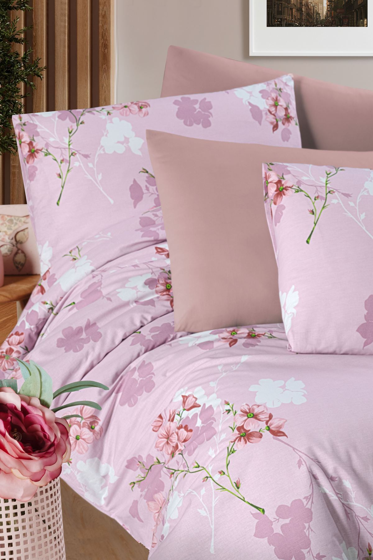 Aytunç Yağmur %100 Pamuklu Çift Kişilik Lastikli (Fitted) Nevresim Takımı 200x220 cm