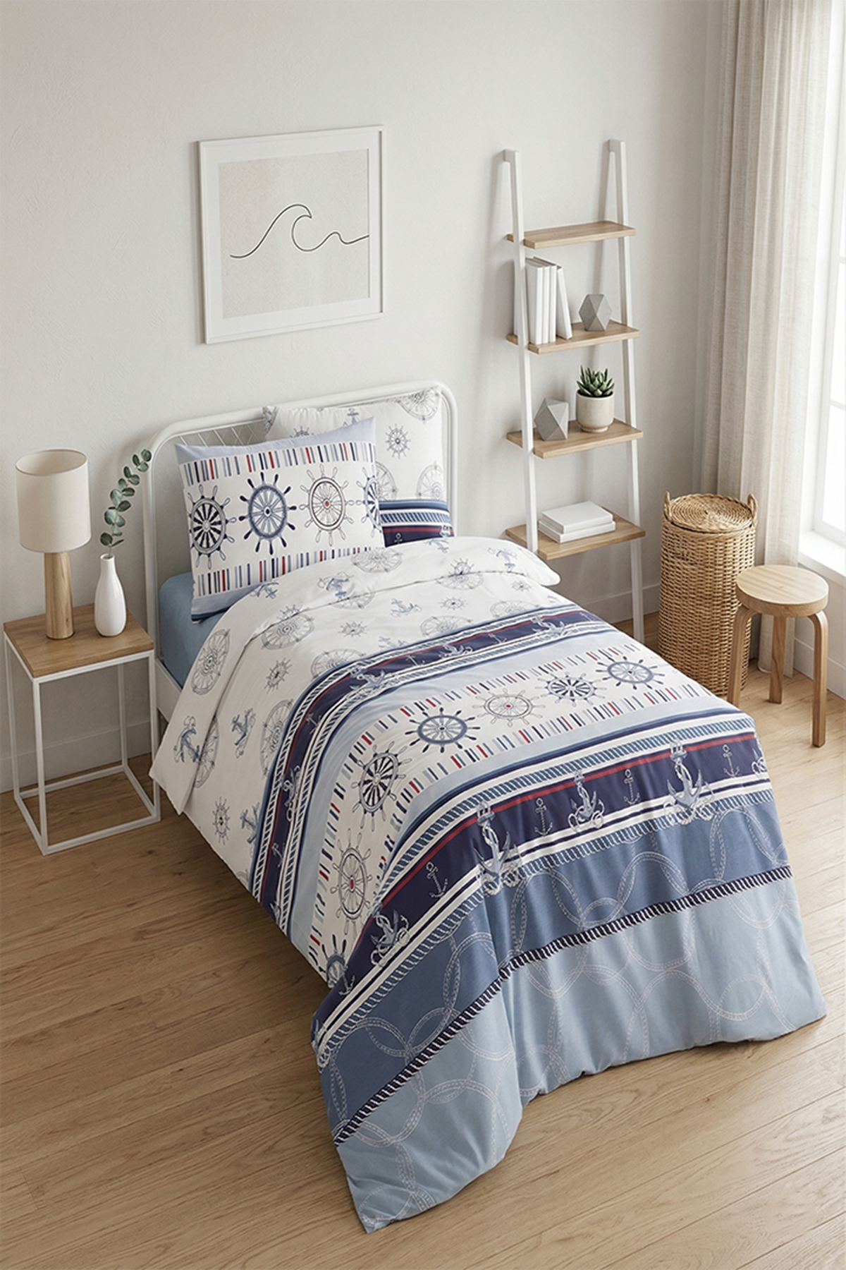 Marine %100 Pamuklu Tek Kişilik Lastikli (Fitted) Nevresim Takımı  160x220 cm
