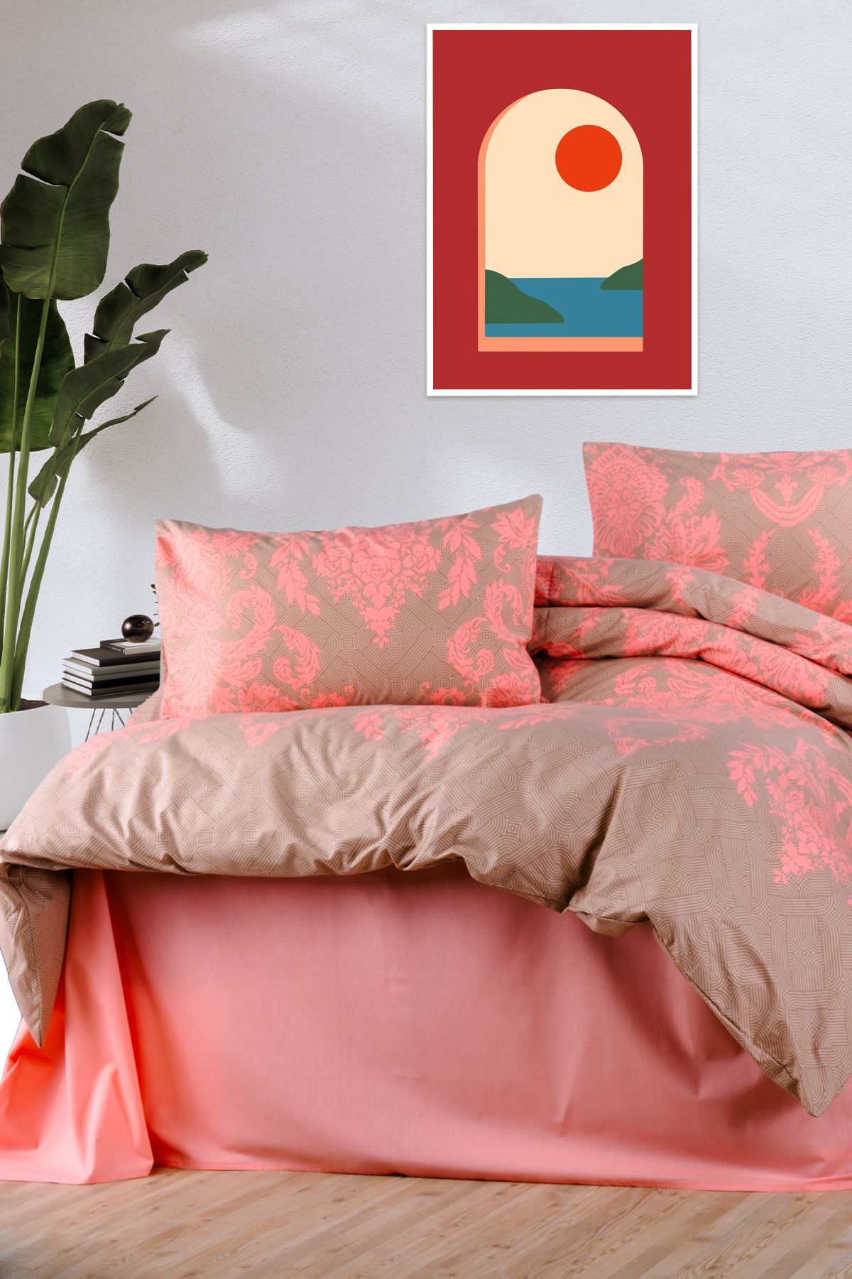 Aytunç Firuze %100 Pamuklu Çift Kişilik Lastikli (Fitted) Nevresim Takımı 200x220 cm