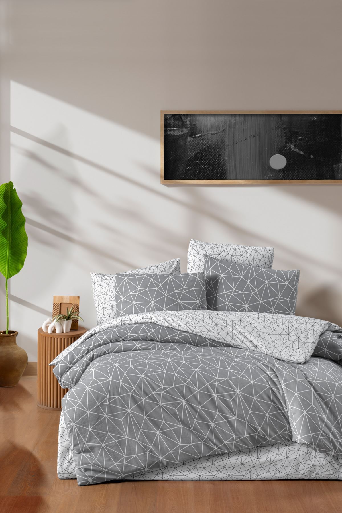 Aytunç Mavera %100 Pamuklu Tek Kişilik Lastikli (Fitted) Nevresim Takımı Gri 160x220 cm