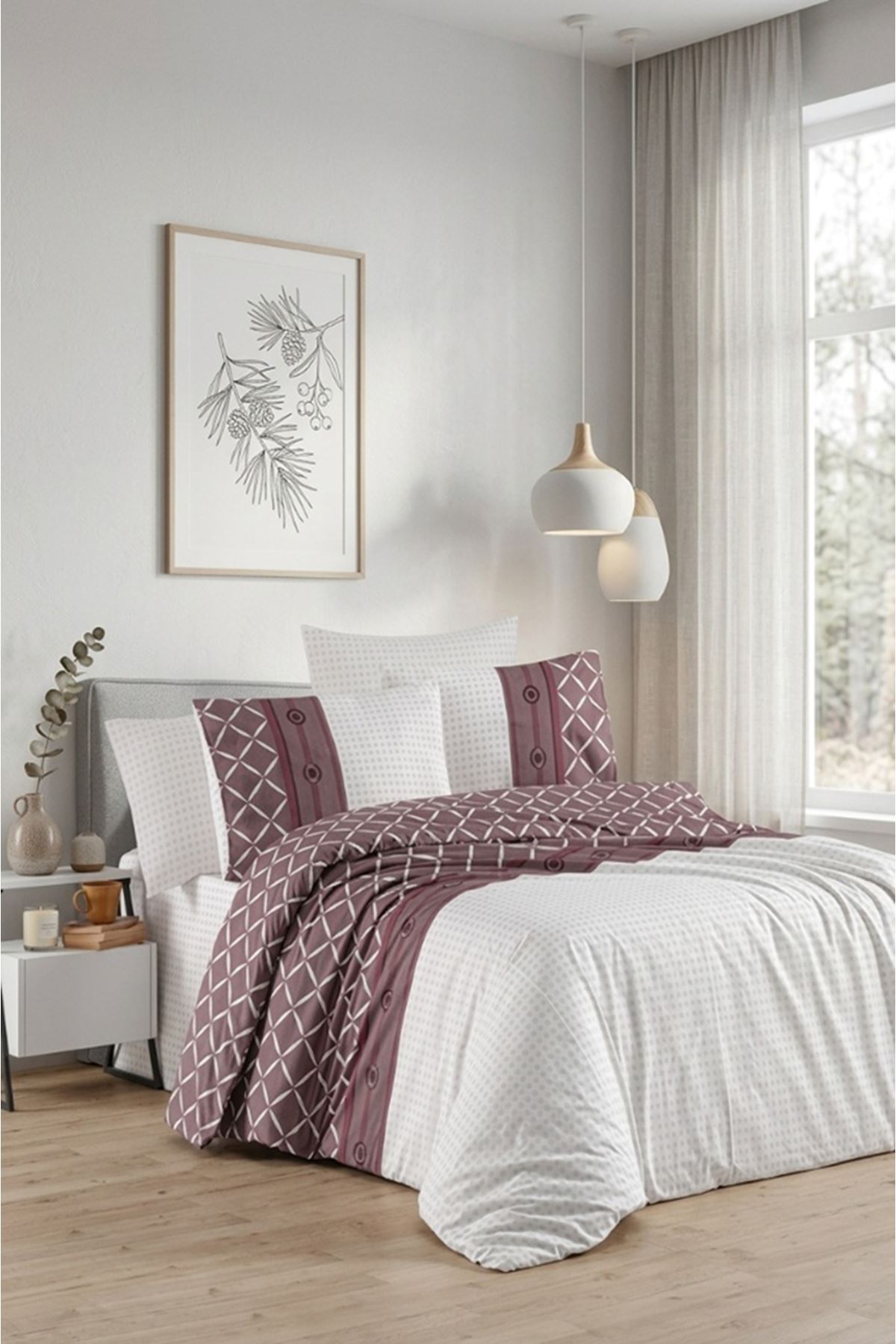 Yelda %100 Pamuklu Çift Kişilik Lastikli (Fitted) Nevresim Takımı 200x220 cm