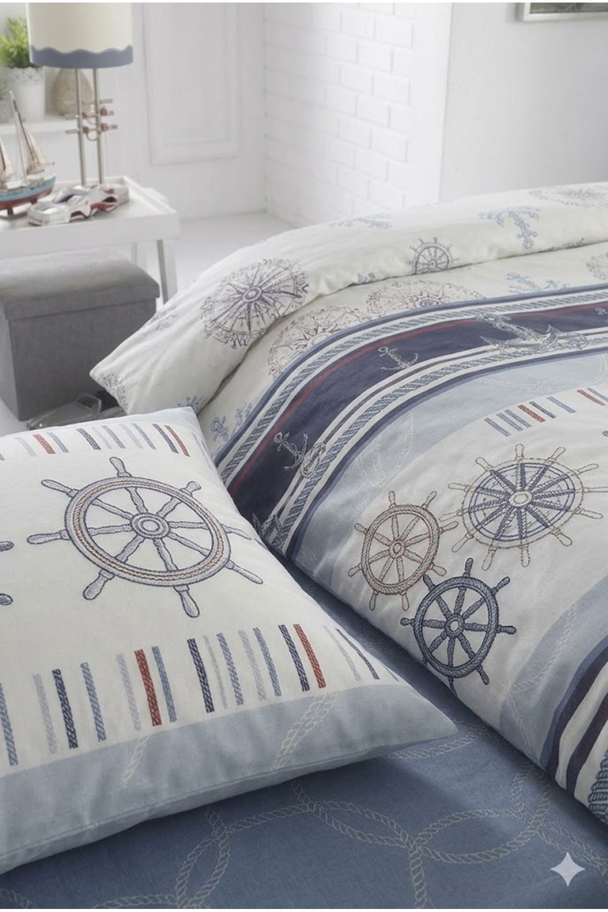 Marine %100 Pamuklu Tek Kişilik Lastikli (Fitted) Nevresim Takımı  160x220 cm