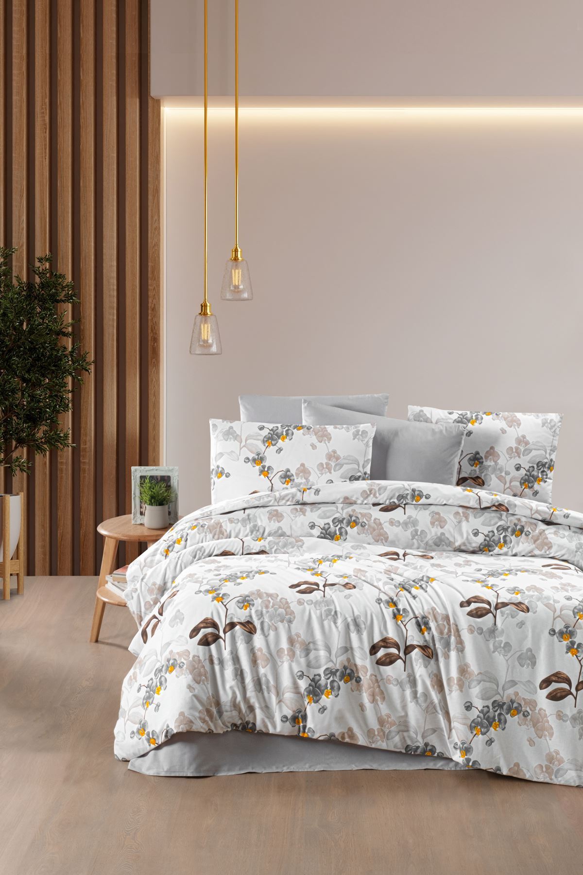 Aytunç Orkide %100 Pamuklu Çift Kişilik Lastikli (Fitted) Nevresim Takımı 200x220 cm