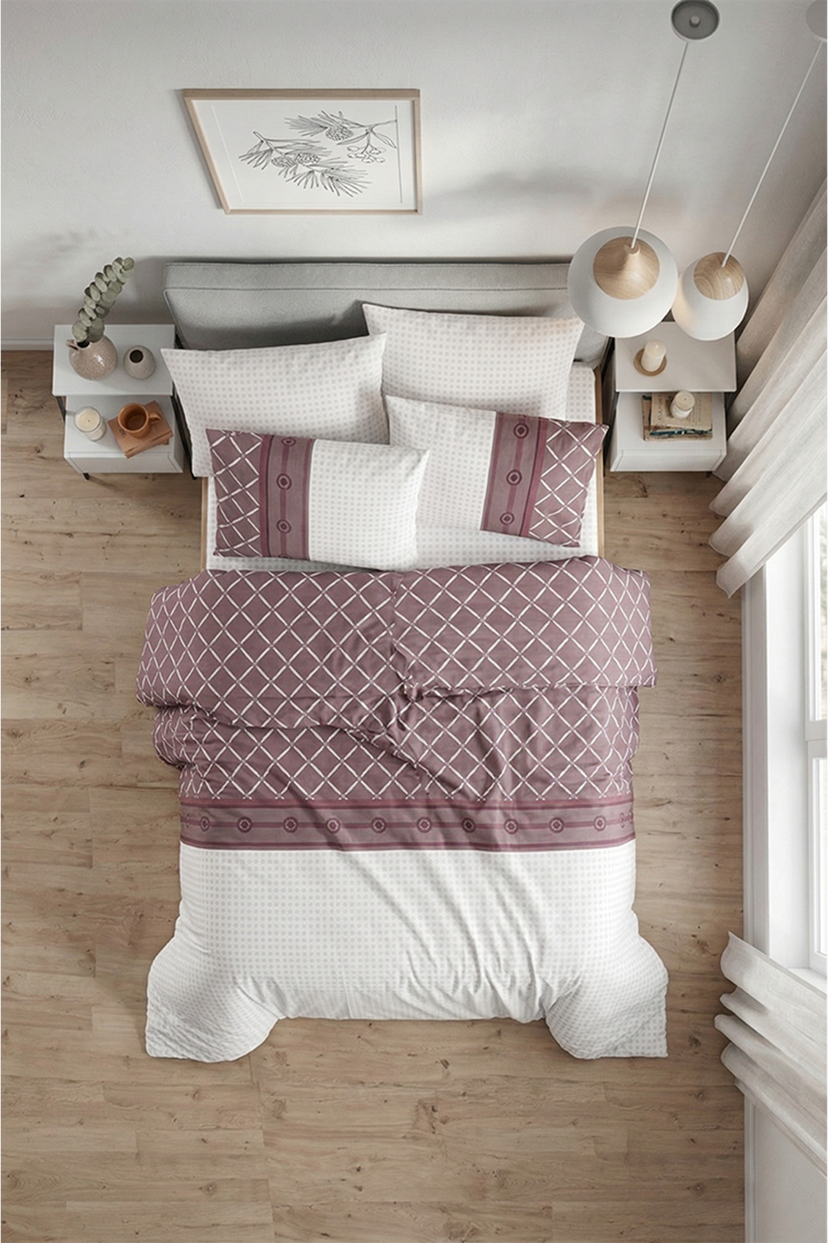 Yelda %100 Pamuklu Çift Kişilik Lastikli (Fitted) Nevresim Takımı 200x220 cm