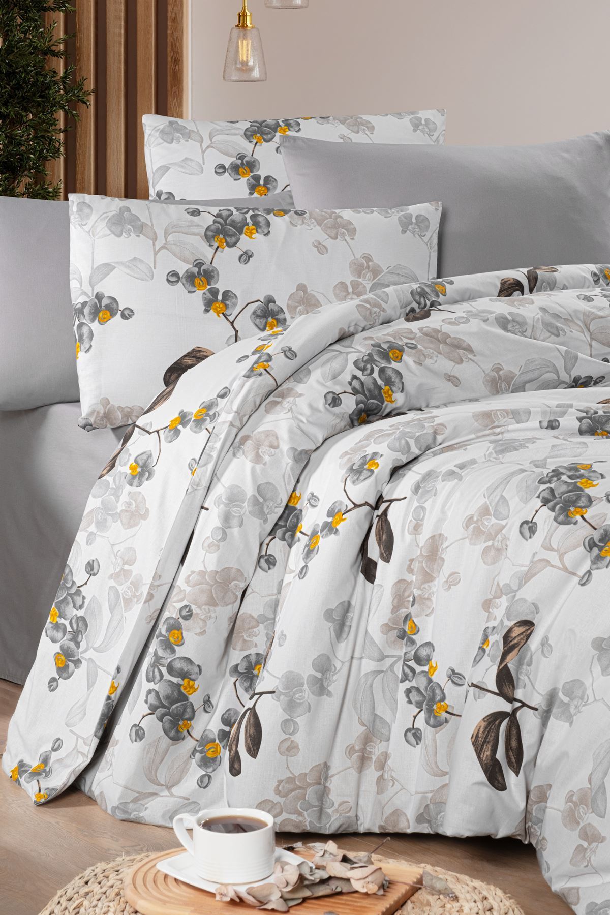 Aytunç Orkide %100 Pamuklu Çift Kişilik Lastikli (Fitted) Nevresim Takımı 200x220 cm