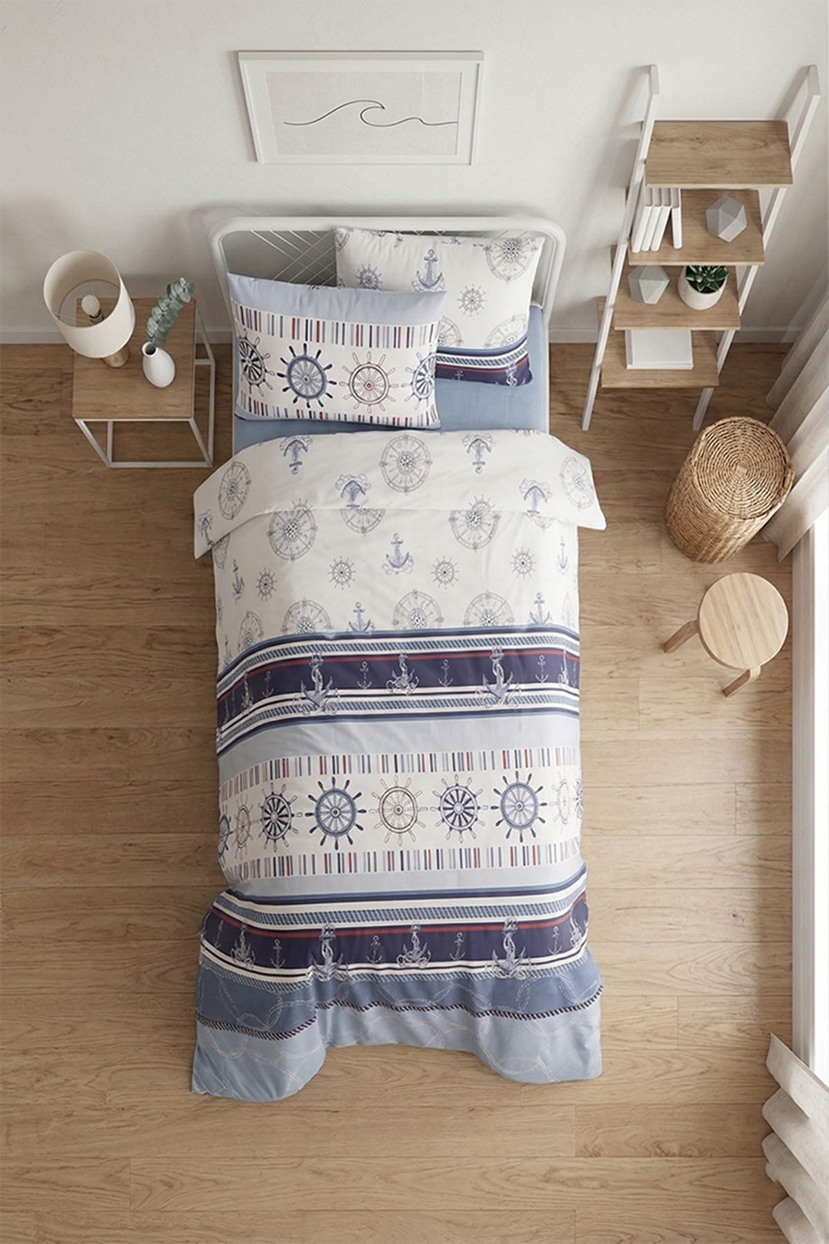 Marine %100 Pamuklu Tek Kişilik Lastikli (Fitted) Nevresim Takımı  160x220 cm
