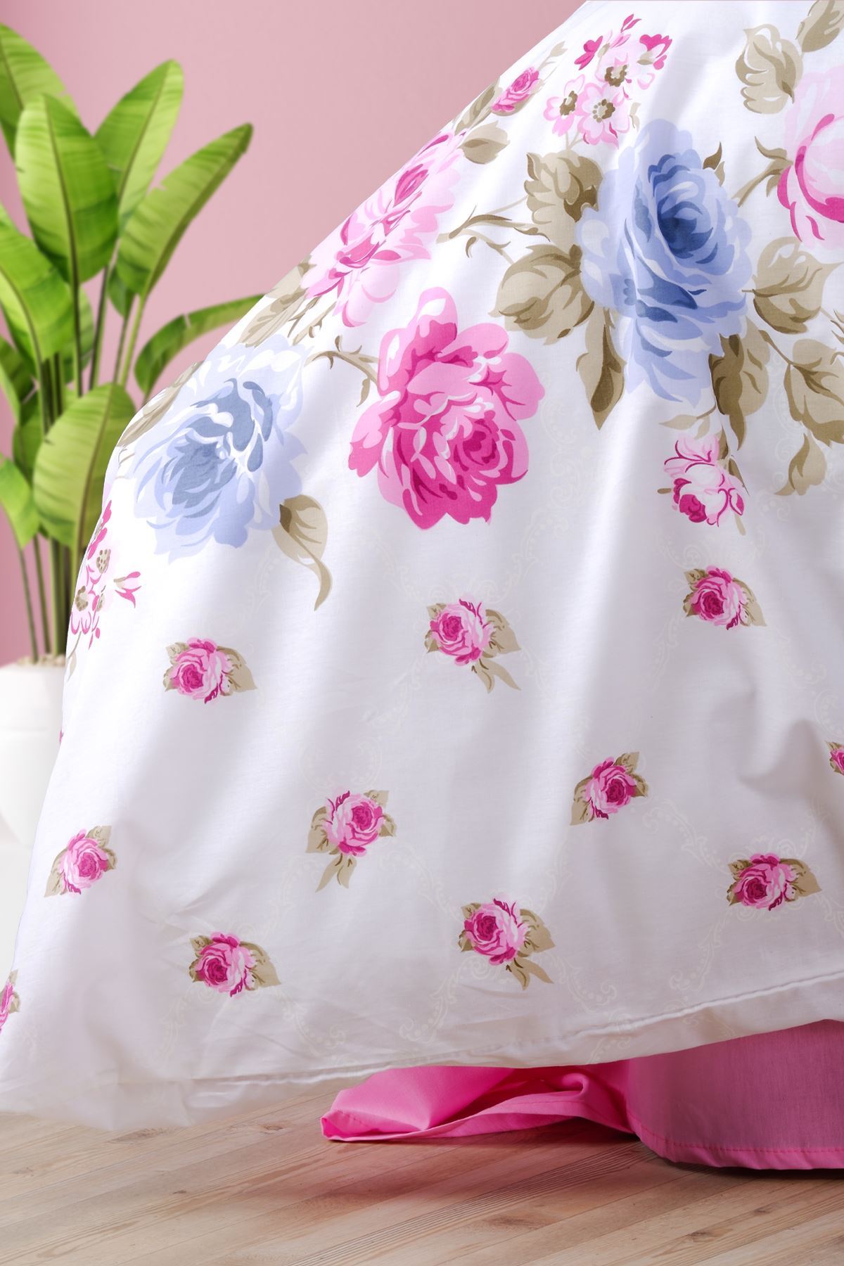 Aytunç Güllü %100 Pamuklu Çift Kişilik Lastikli (Fitted) Nevresim Takımı 200x220 cm