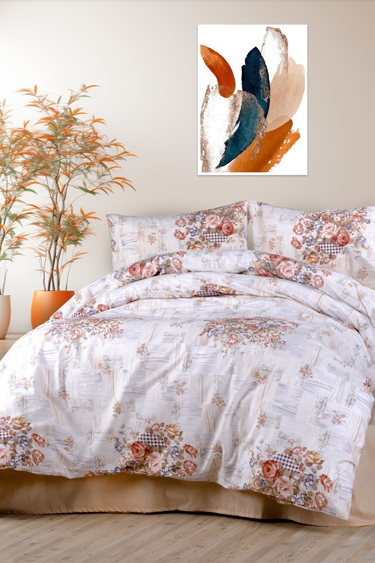 Aytunç Manolya %100 Pamuklu Tek Kişilik Lastikli (Fitted) Nevresim Takımı 160x220 cm