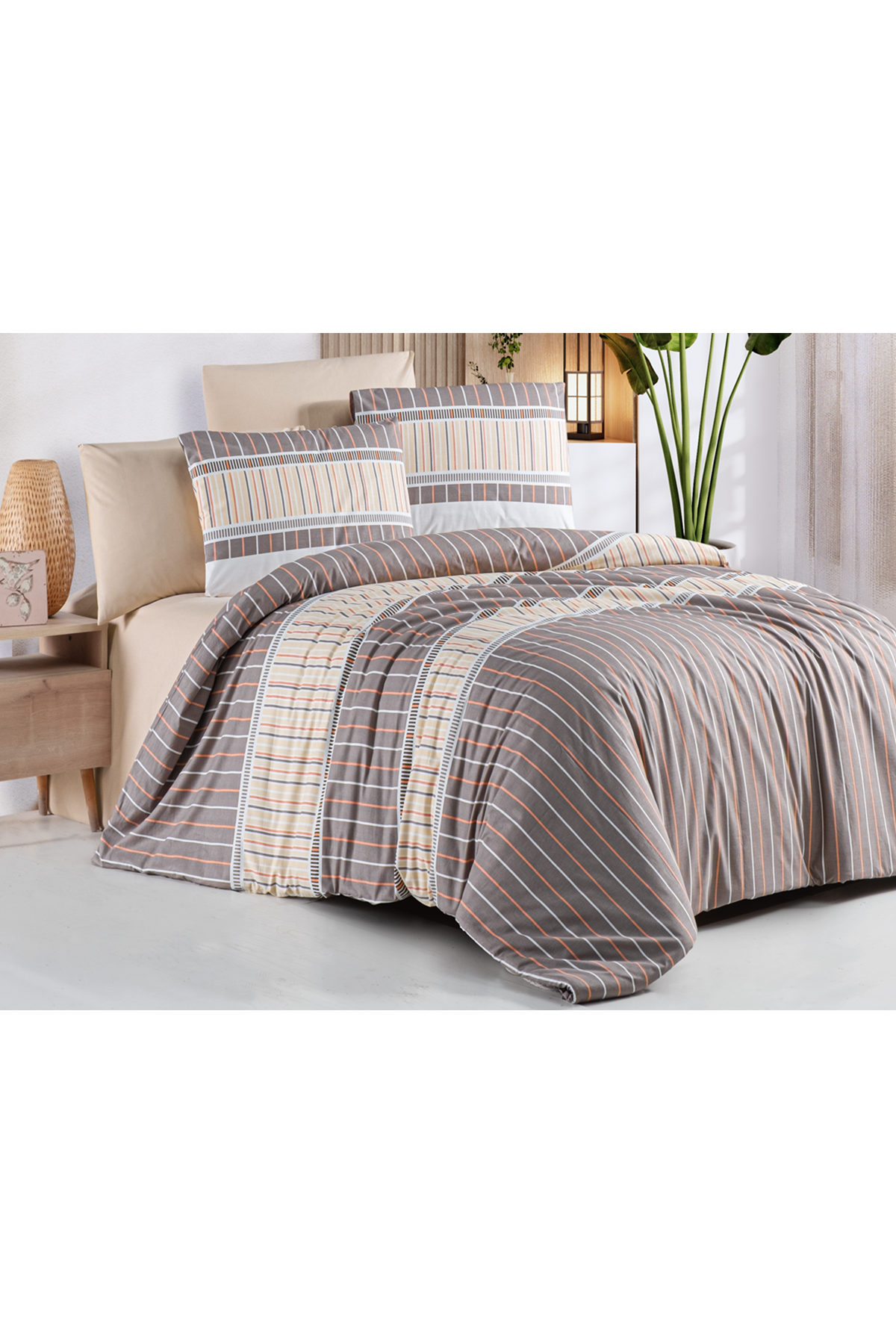 Nera %100 Pamuklu Çift Kişilik Lastikli (Fitted) Nevresim Takımı 200x220 cm