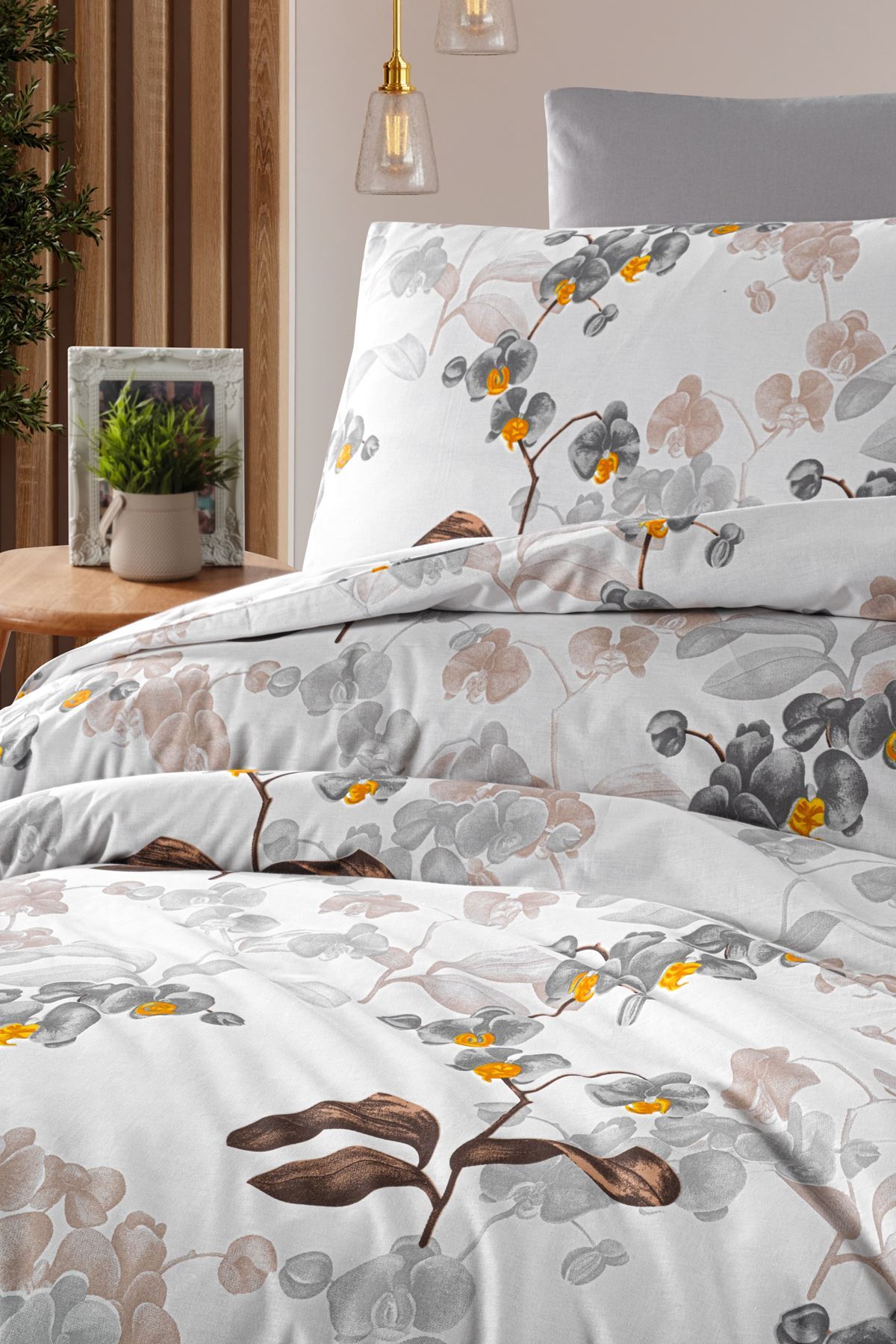 Aytunç Orkide %100 Pamuklu Çift Kişilik Lastikli (Fitted) Nevresim Takımı 200x220 cm