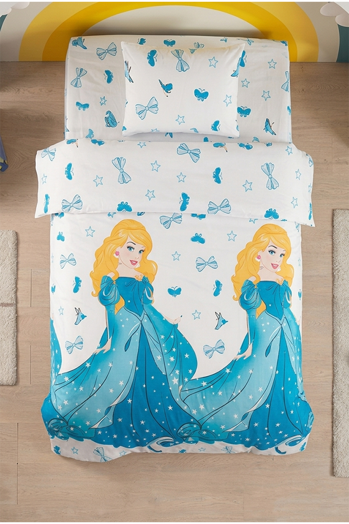 Prenses %100 Pamuklu Tek Kişilik Çarşaflı Lastikli (Fitted) Nevresim Takımı