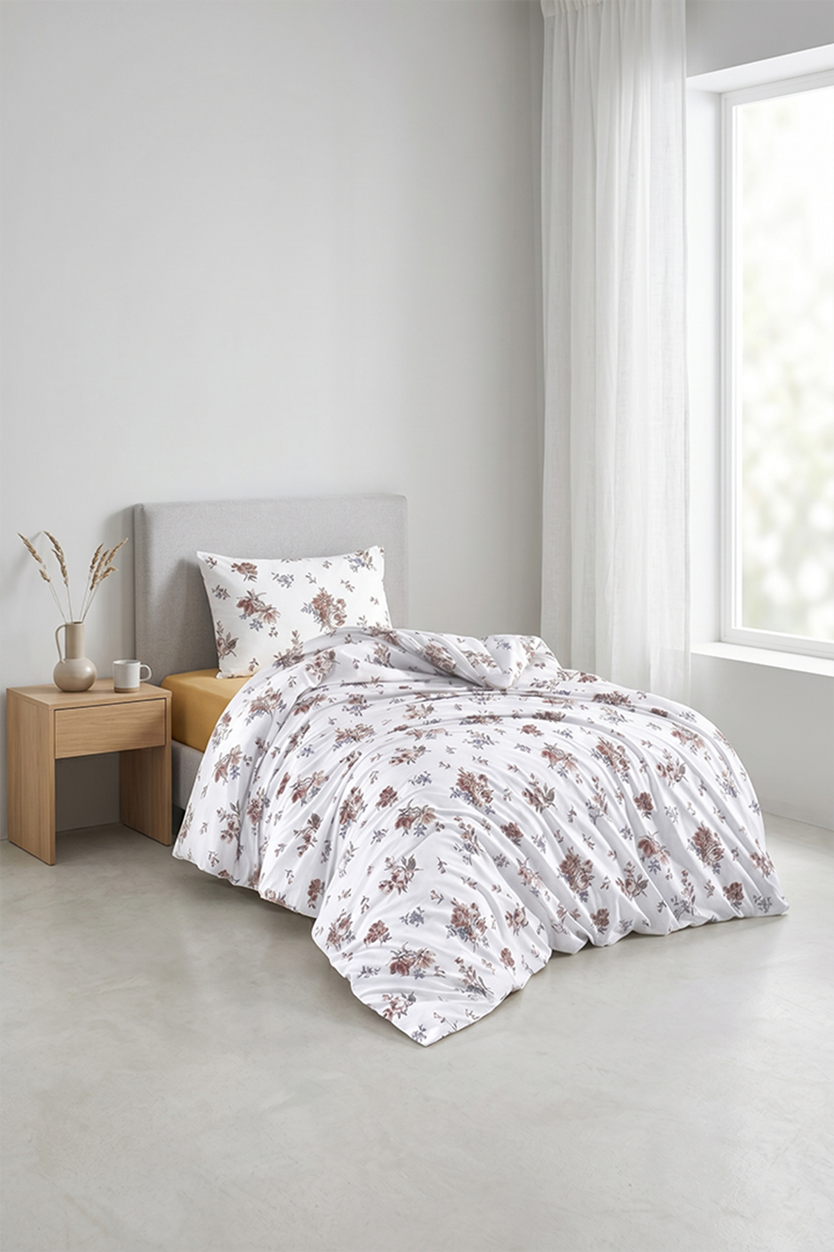 Aytunç Eylül %100 Pamuklu Tek Kişilik Lastikli (Fitted) Nevresim Takımı 160x220