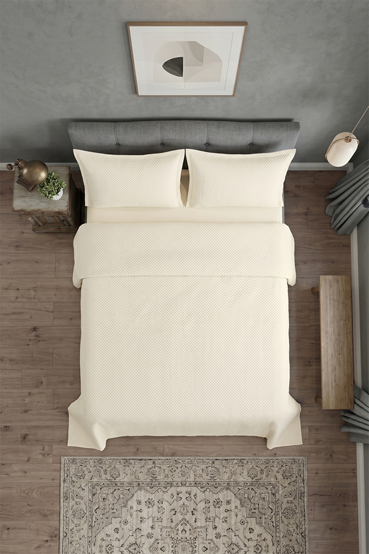 Aytunç Krem Çift Kişilik Yastık Kılıflı Yatak Örtüsü 240x260 Cm