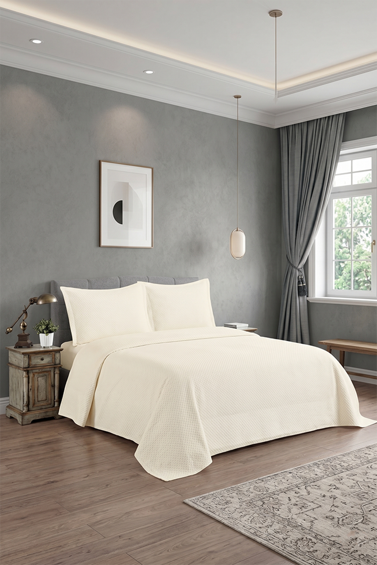 Aytunç Krem Çift Kişilik Yastık Kılıflı Yatak Örtüsü 240x260 Cm