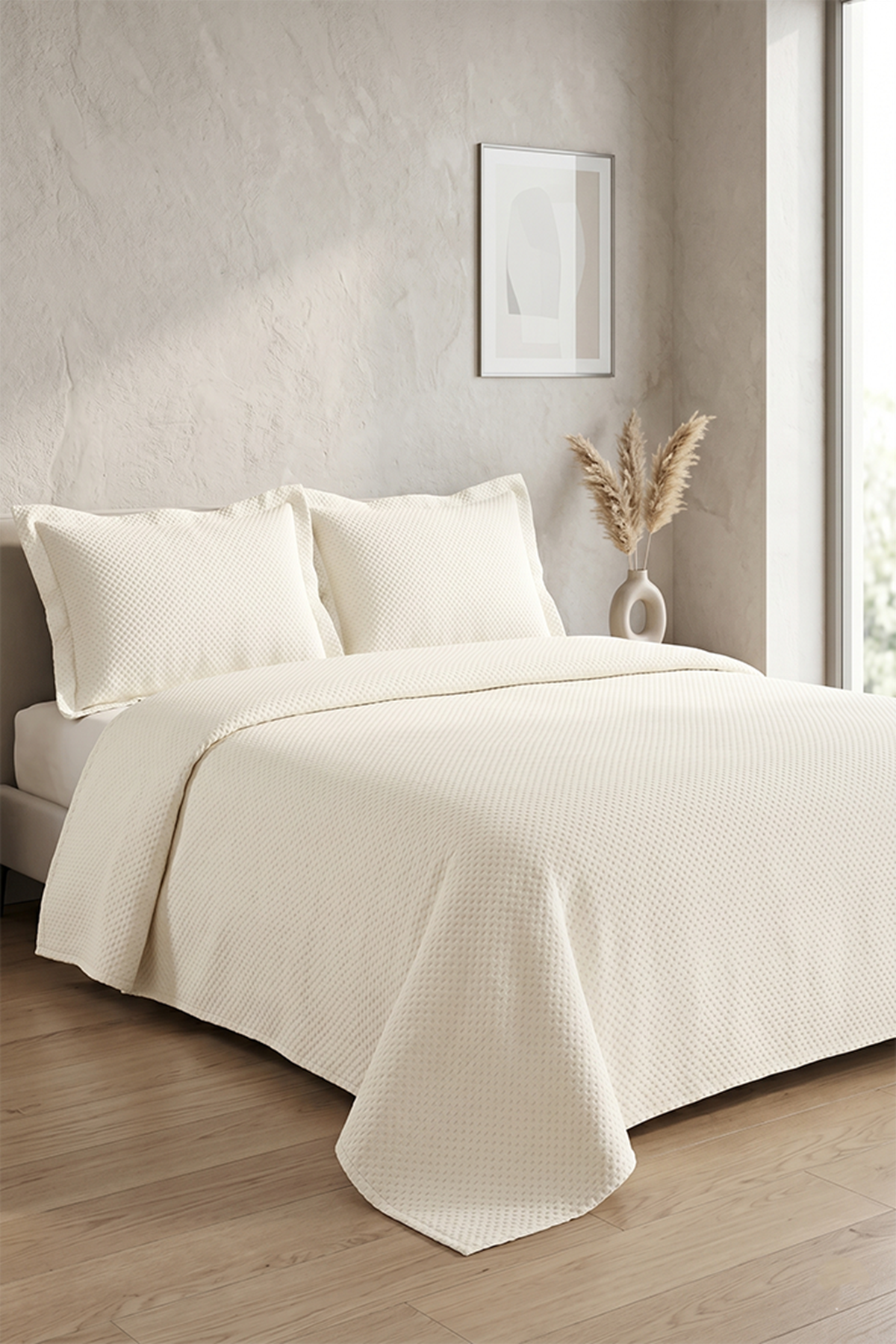 Aytunç Krem Çift Kişilik Yastık Kılıflı Yatak Örtüsü 240x260 Cm