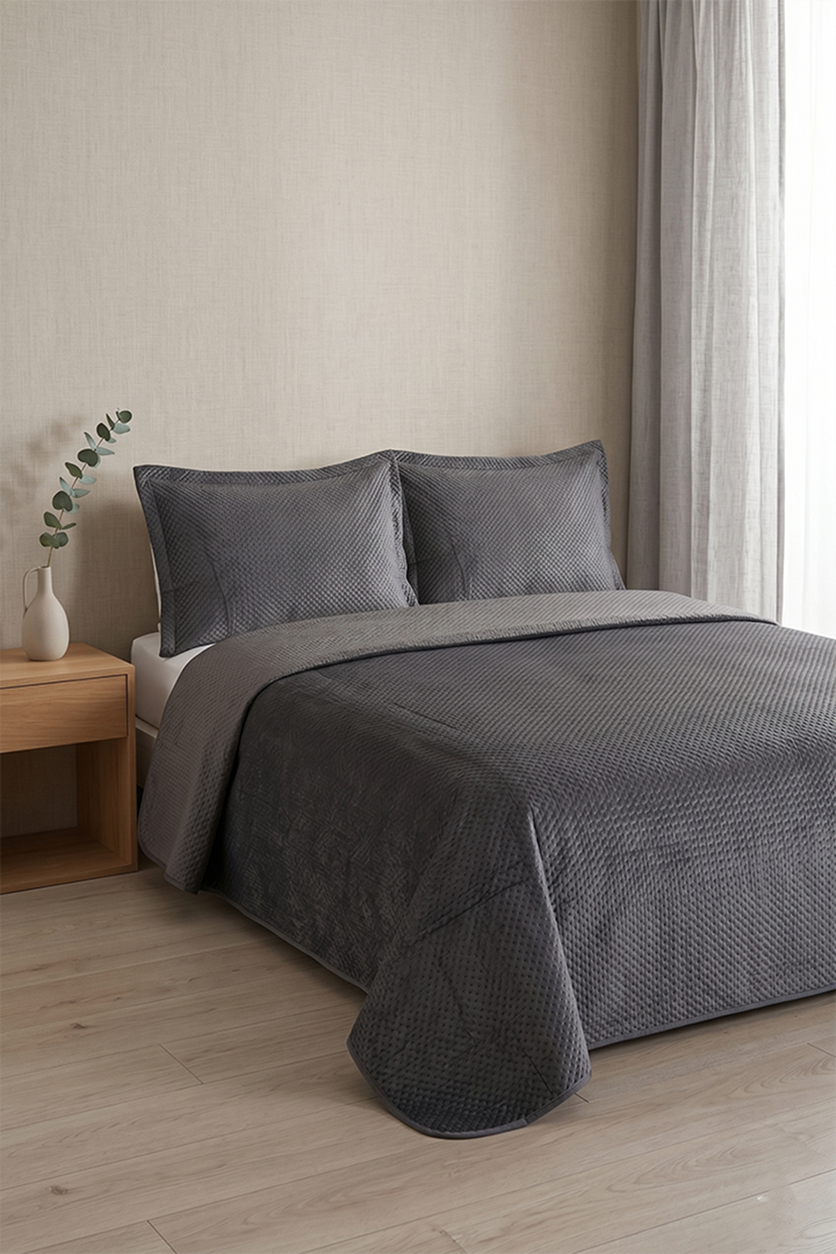 Aytunç Antrasit Çift Kişilik Yastık Kılıflı Yatak Örtüsü 240x260 Cm