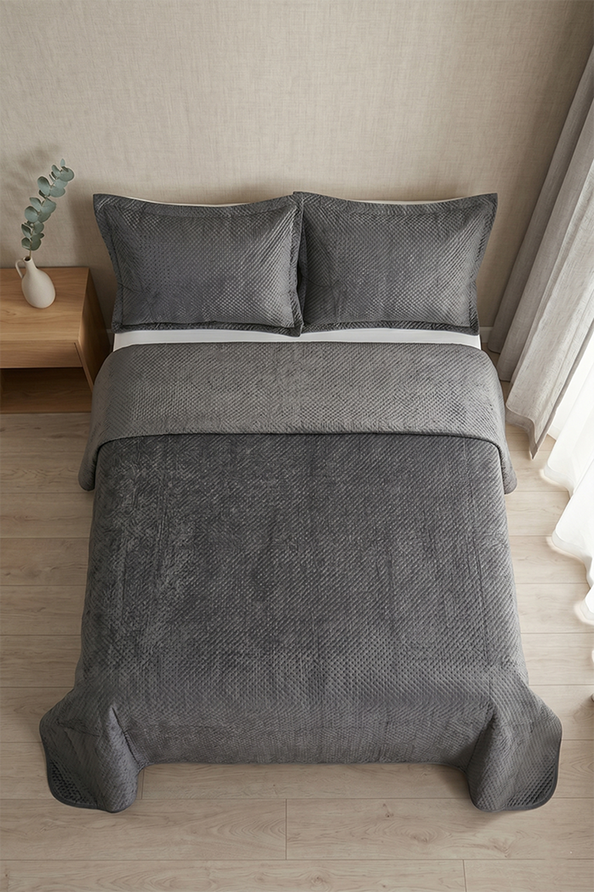 Aytunç Antrasit Çift Kişilik Yastık Kılıflı Yatak Örtüsü 240x260 Cm