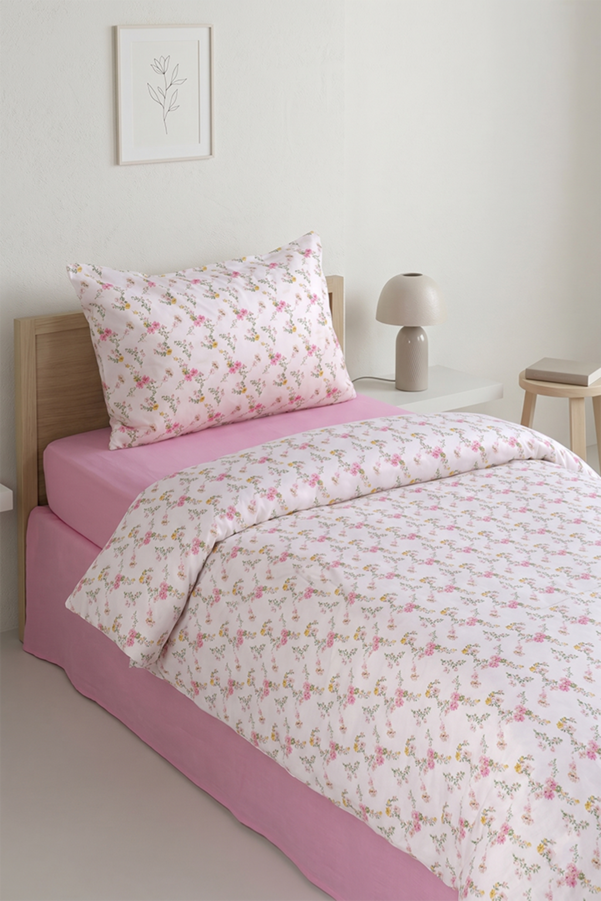 Aytunç Çiçek %100 Pamuklu Tek Kişilik Lastikli (Fitted) Nevresim Takımı 160x220 cm