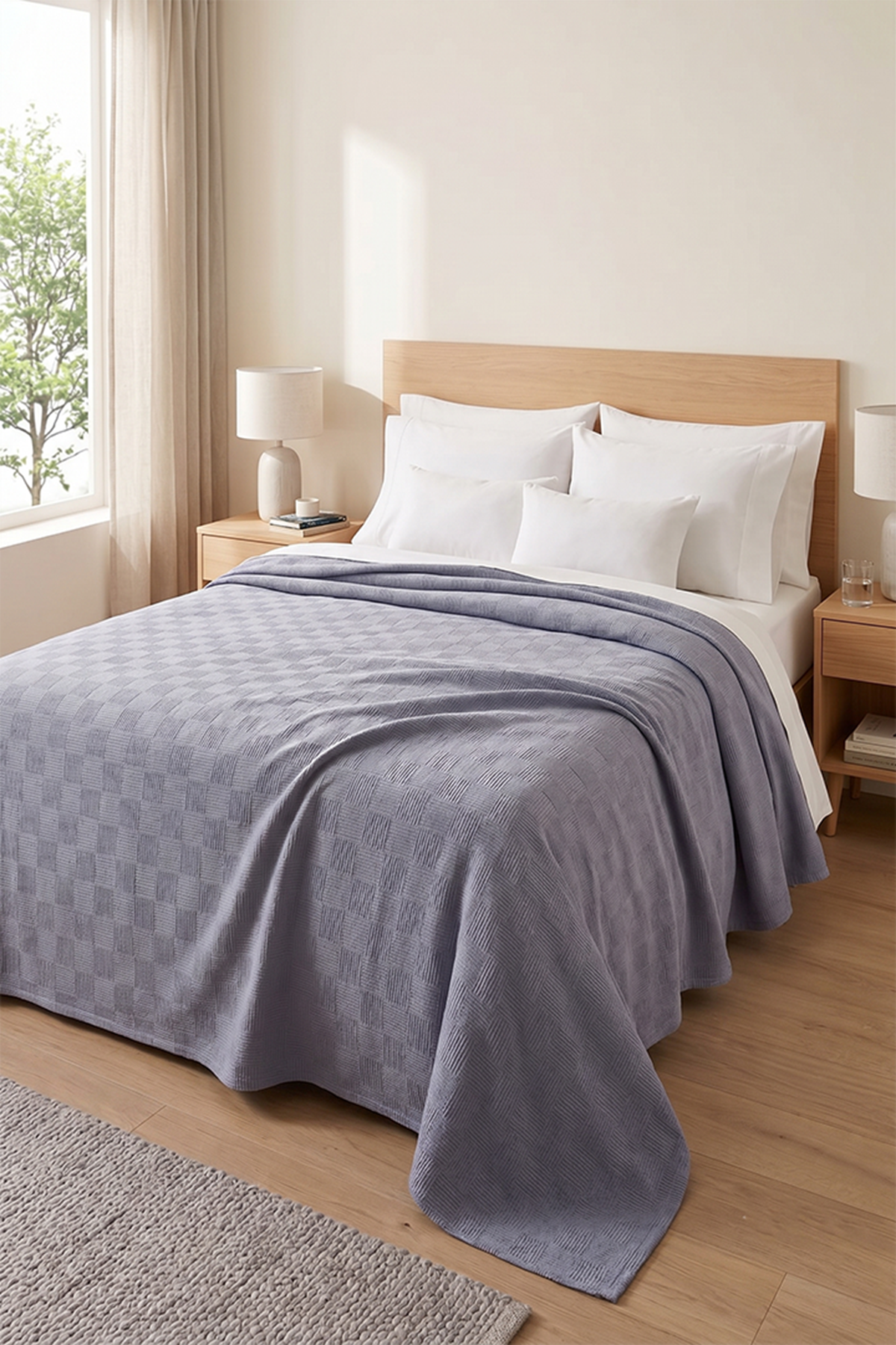 Aytunç Dama Desen Çift Kişilik Pike Gri 200X230