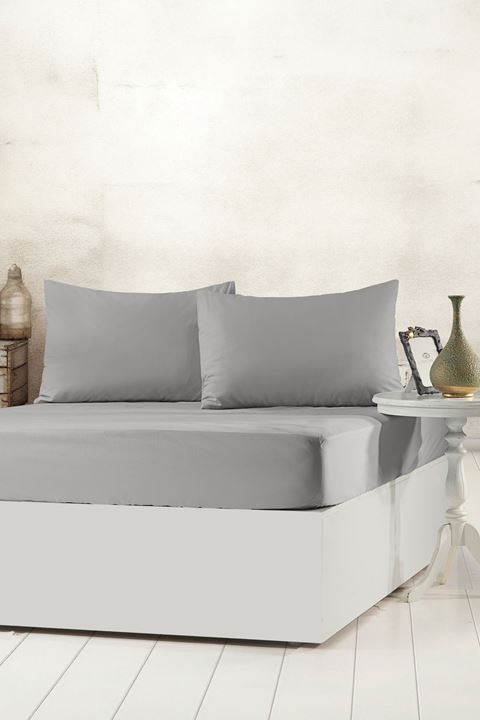 Aytunç Lisa Lastikli Fitted Gri Renk Çarşaf Seti