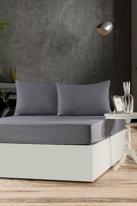 Aytunç Lisa Lastikli Fitted Antrasit Renk Çarşaf Seti