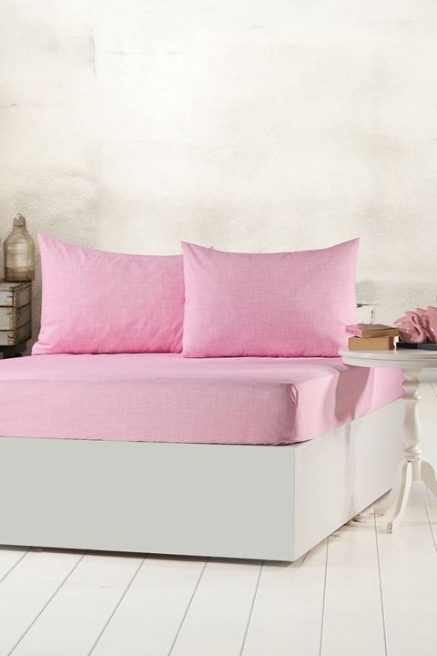 Tekstilla Rosa Lastikli Fitted Pudra Renk 2 Adet Yastık Kılıflı Çarşaf Seti