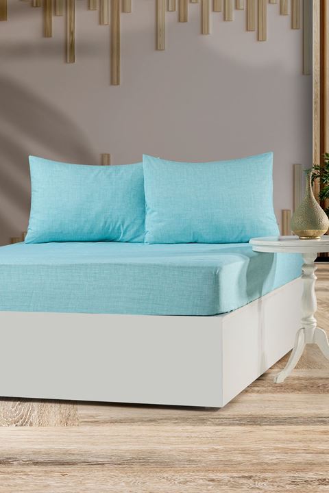 Tekstilla Rosa Lastikli Fitted Turkuaz Renk 2 adet Yastık Kılıflı Çarşaf Seti