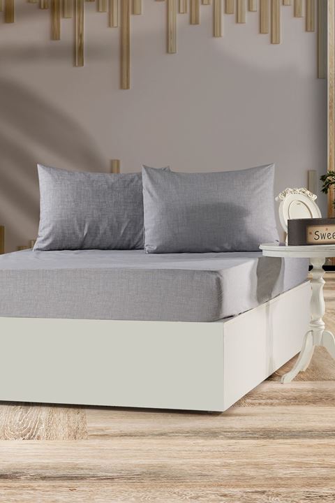Tekstilla Rosa Lastikli Fitted Antrasit Renk 2 Adet Yastık Kılıflı Çarşaf Seti
