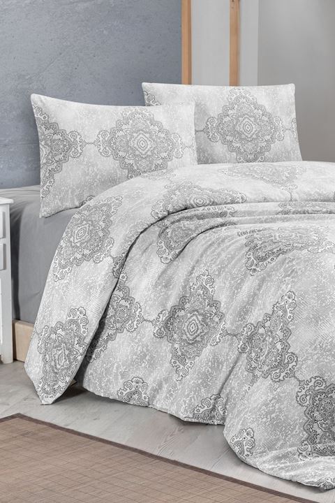 Aytunç Etnik Gri %100 Pamuklu (Çarşafsız) Tek Kişilik Nevresim Seti 160x200 cm