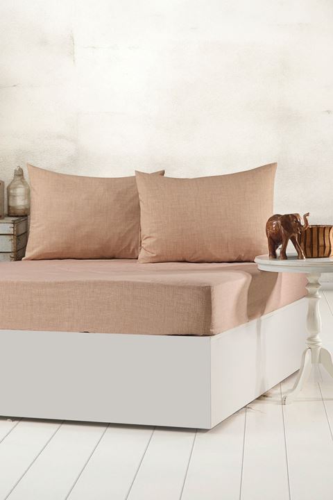 Tekstilla Rosa Lastikli Fitted Kahve Renk Çift Kişilik Yastık Kılıflı Çarşaf Seti