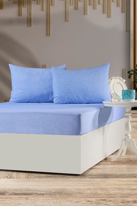 Tekstilla Rosa Lastikli Fitted Mavi Renk Çift Kişilik Yastık Kılıflı Çarşaf Seti