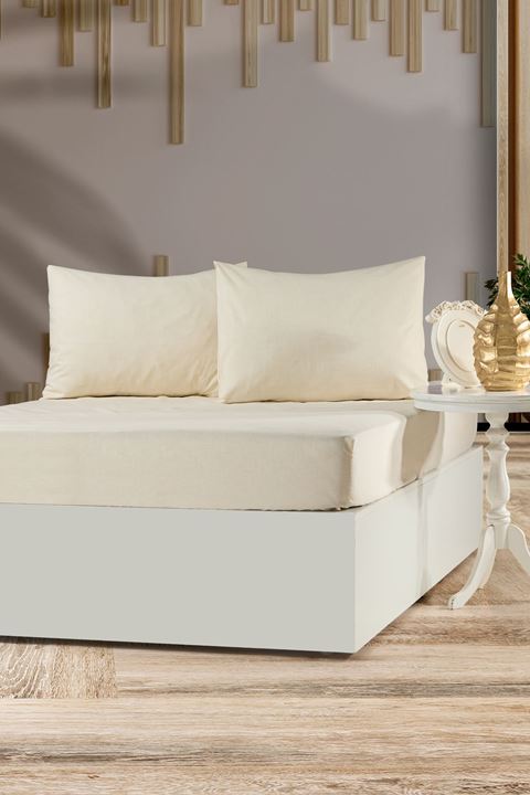Tekstilla Rosa Lastikli Fitted Krem Renk Tek Kişilik Yastık Kılıflı Çarşaf Seti