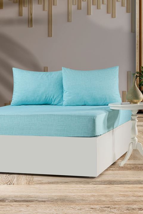Tekstilla Rosa Lastikli Fitted Turkuaz Renk Tek Kişilik Yastık Kılıflı Çarşaf Seti