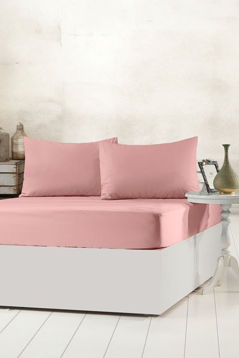 Aytunç Lisa Lastikli Fitted Pudra Renk Tek Kişilik Yastıklı Çarşaf Seti
