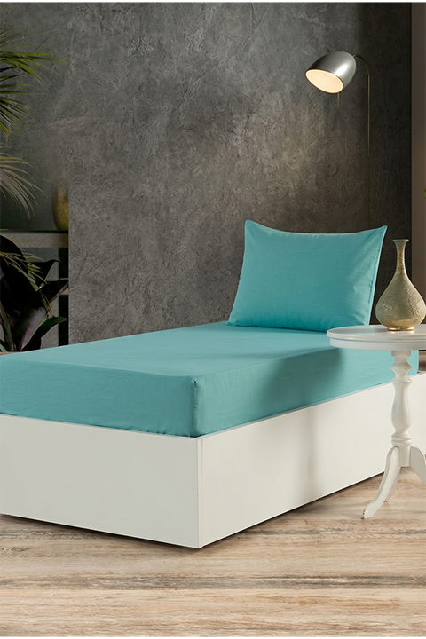 Aytunç Lisa Lastikli Fitted Yeşil Renk Tek Kişilik Yastıklı Çarşaf Seti
