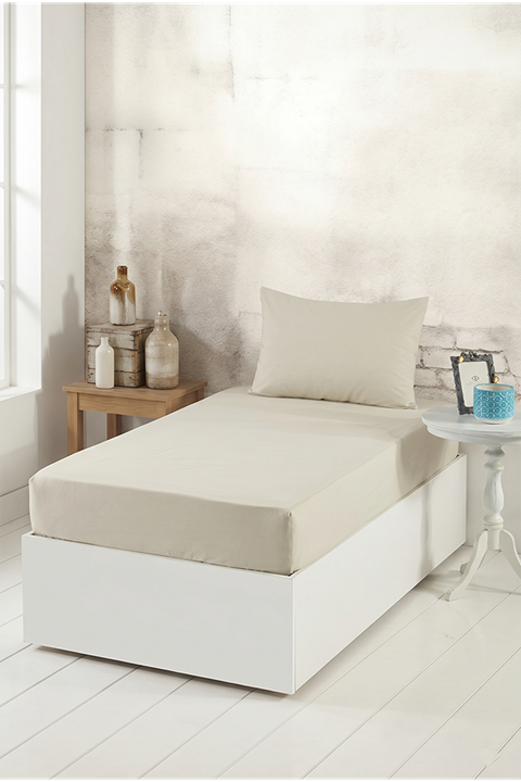 Aytunç Lisa Lastikli Fitted Taş Renk Tek Kişilik Yastıklı Çarşaf Seti